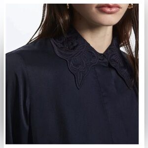 COS Regular Fit Embroidered Collar Shirt, Navy